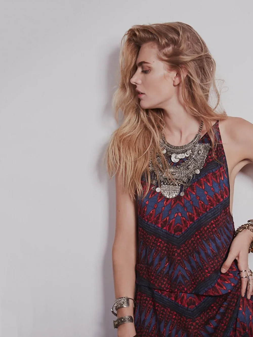 Free People Fleeting Moment V Back Dress in Navy Combo - sz Small